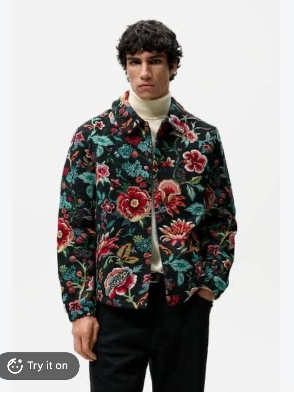 ZARA Men's or Unisex Floral Heavy Tapestry Jacquard Jacket Overshirt Sz S New